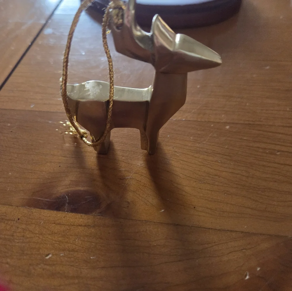 Contemporary Heavy Brass Or Gold Toned Metal Reindeer Ornament